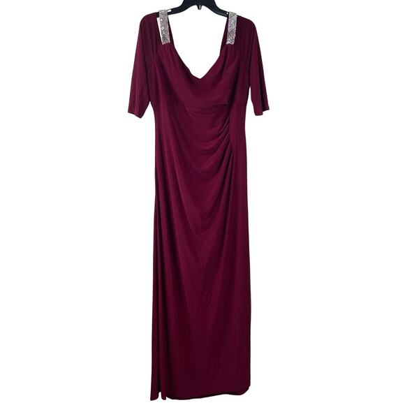 R & M Collec. Womens Size 18 Merlot Off the Shoulder Rhinestone Strap Gown Dress - Picture 2 of 8
